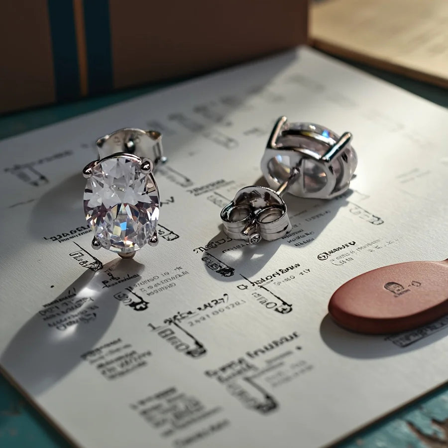Oval Stud Earring 925 Sterling Silver Earrings for Women White Zircon Birthday Gift Engagement