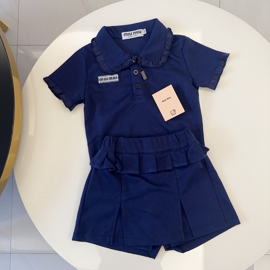 TMIUC3 New girls' summer cotton collar top+cotton shorts set