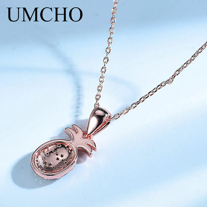 UMCHO Cute Pineapple Pendants Necklace Genuine 925 Sterling Silver Jewelry For Girls Child Birthday Gift Fine Jewelry