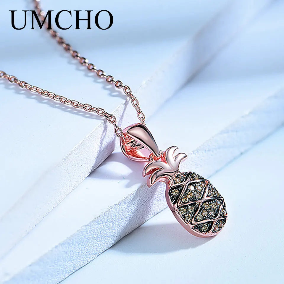 UMCHO Cute Pineapple Pendants Necklace Genuine 925 Sterling Silver Jewelry For Girls Child Birthday Gift Fine Jewelry