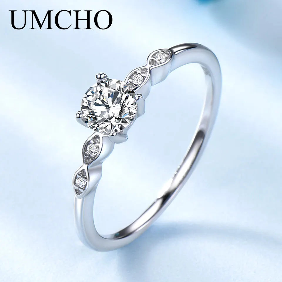 UMCHO Silver 925 Jewelry Luxury Bridal Cubic Zirconia Rings for Women  Solitaire Engagement  Wedding Band Party Gift Jewelry New