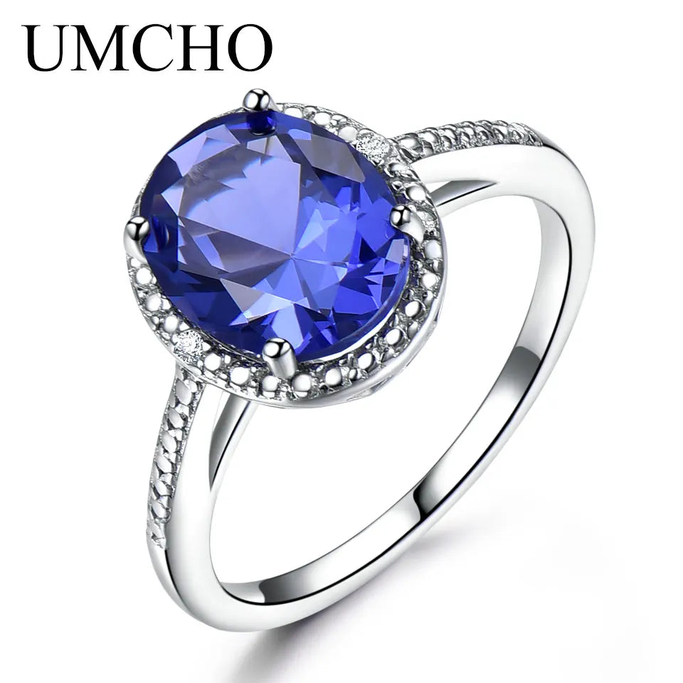 UMCHO Luxury Tanzanite Rings For Women Solid 925 Sterling Silver Jewelry Gemstone Engagement Ring Sets Wedding Party Gift 2019
