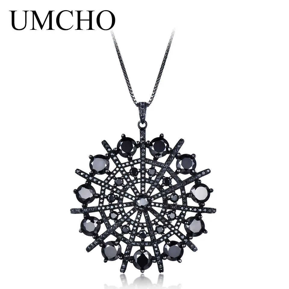 UMCHO Hyperbole Gemstone Black Spinel Necklace Pendants Solid 925 Sterling Silver Female Jewelry For Women Gift Fine Jewelry