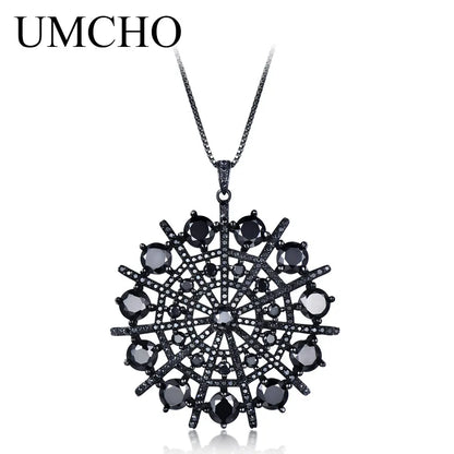 UMCHO Hyperbole Gemstone Black Spinel Necklace Pendants Solid 925 Sterling Silver Female Jewelry For Women Gift Fine Jewelry