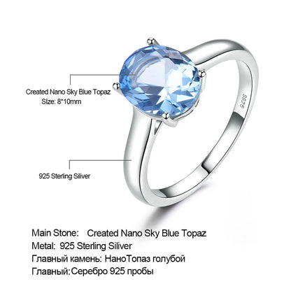 UMCHO Genuine 925 Sterling Silver Rings for Women Blue Topaz Gemstone Engagement Wedding Ring Birthstone Romantic Fine Jewelry