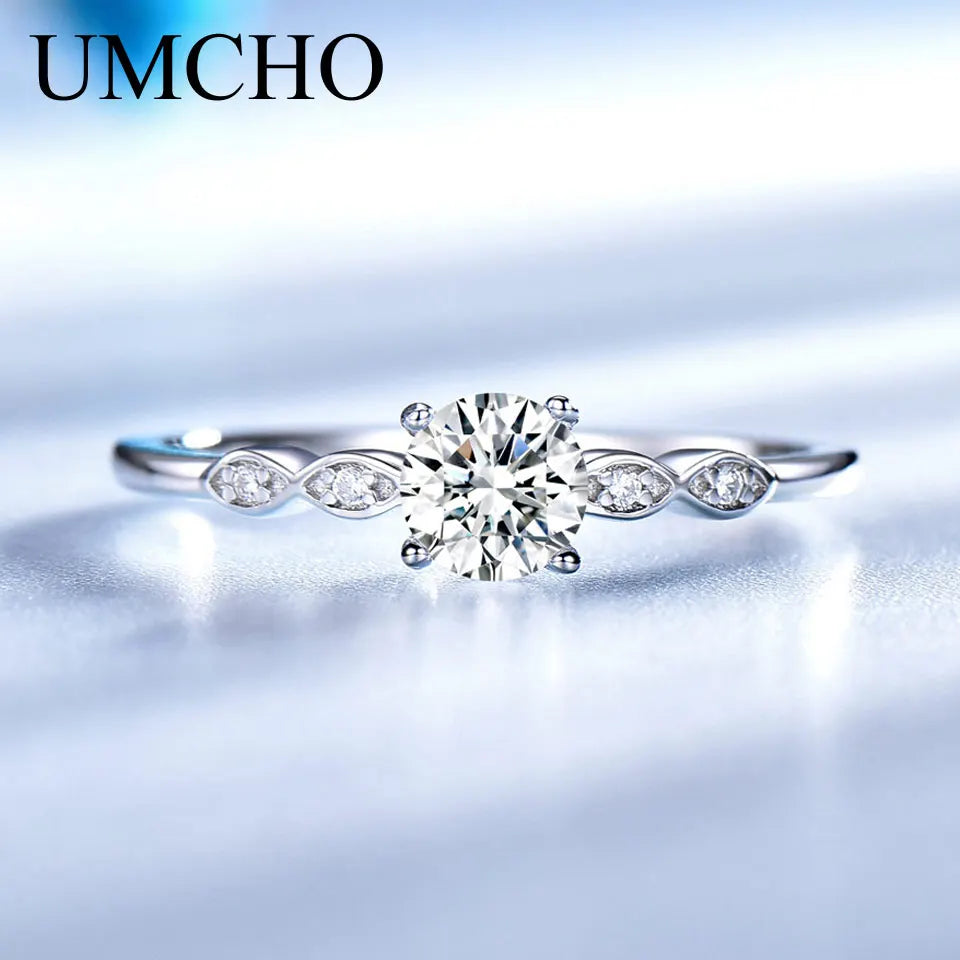 UMCHO Silver 925 Jewelry Luxury Bridal Cubic Zirconia Rings for Women  Solitaire Engagement  Wedding Band Party Gift Jewelry New