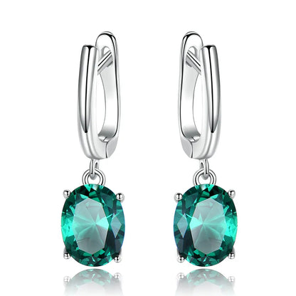 UMCHO Emerald Gemstone Long Clip Earrings for Women Genuine 925 Sterling Silver Korea Earrings Fashion Wedding Fine Jewelry Gift