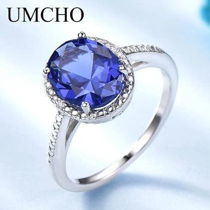 UMCHO Luxury Tanzanite Rings For Women Solid 925 Sterling Silver Jewelry Gemstone Engagement Ring Sets Wedding Party Gift 2019