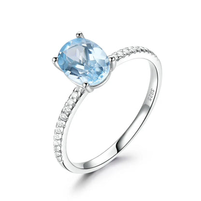 UMCHO Genuine 925 Sterling Silver Gemstone Engagement Jewelry for Women Sky Blue Topaz Birthstone Oval Solitaire Stacking Ring