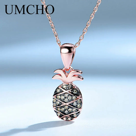 UMCHO Cute Pineapple Pendants Necklace Genuine 925 Sterling Silver Jewelry For Girls Child Birthday Gift Fine Jewelry