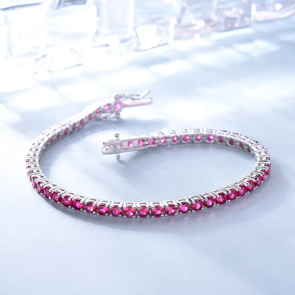 UMCHO 925 Sterling Silver Red Corundum 2MM Tennis Bracelet Women's Bracelets Party Gift Fashion Fine Jewellery