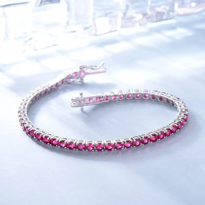 UMCHO 925 Sterling Silver Red Corundum 2MM Tennis Bracelet Women's Bracelets Party Gift Fashion Fine Jewellery