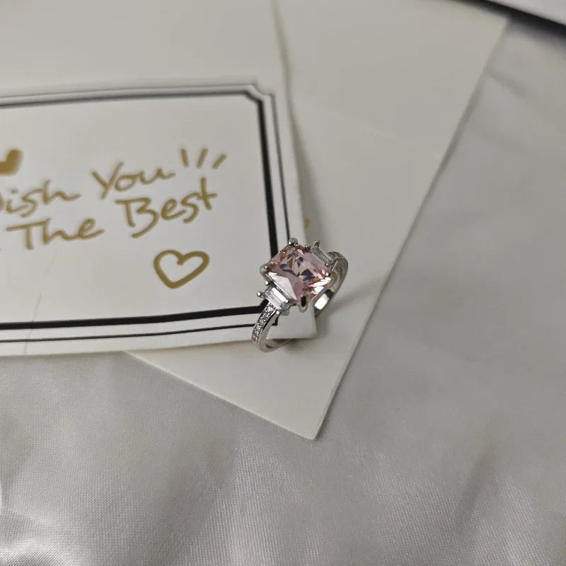 UMCHO Solid Sterling Silver Cushion Morganite Gemstone Rings For Women Engagement Anniversary Band Valentine's Gift Ring Set