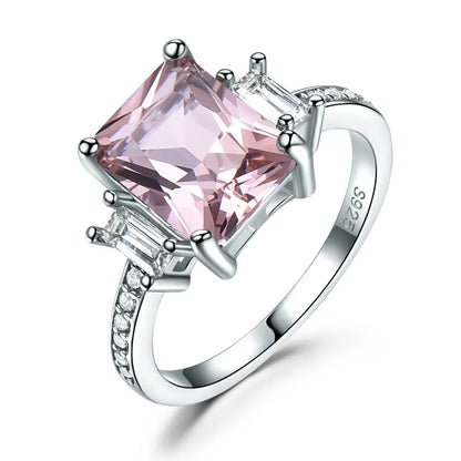UMCHO Solid Sterling Silver Cushion Morganite Gemstone Rings For Women Engagement Anniversary Band Valentine's Gift Ring Set