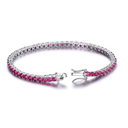 UMCHO 925 Sterling Silver Red Corundum 2MM Tennis Bracelet Women's Bracelets Party Gift Fashion Fine Jewellery