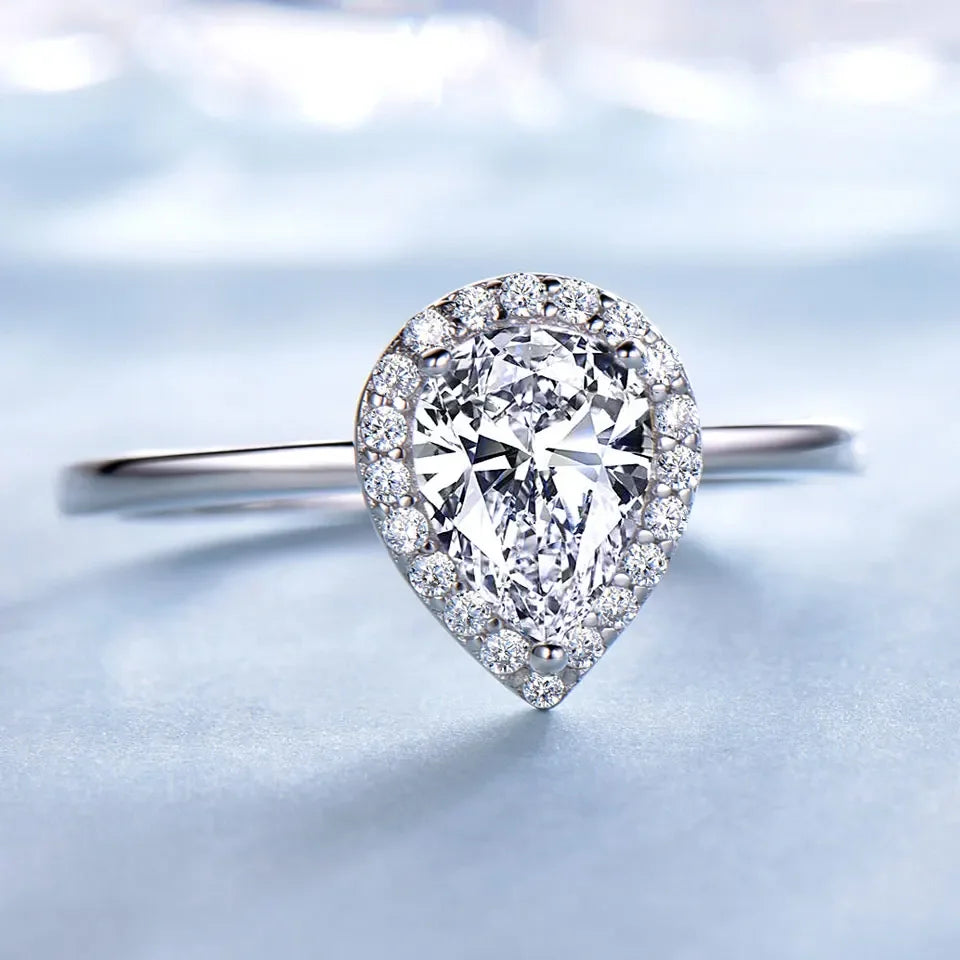 UMCHO Real Silver 925 Jewelry Luxury Bridal Water Drop Cubic Zircon Rings For Women Solitaire Engagement  Wedding Party Brand