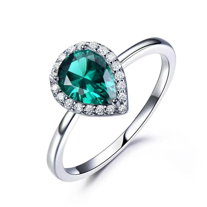 UMCHO Green Emerald Gemstone Rings for Women Halo Engagement Wedding Promise Ring 925 Sterling Silver Party Romantic Jewelry
