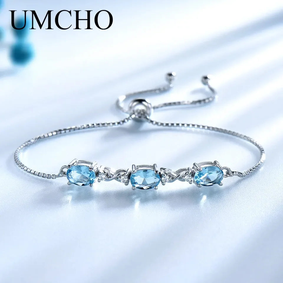 Adjustable Bracelet Nano Sky Blue Topaz Bracelet 5*7mm Bracelets Women Silver 925 Bangle  Engagement Birthday Gift
