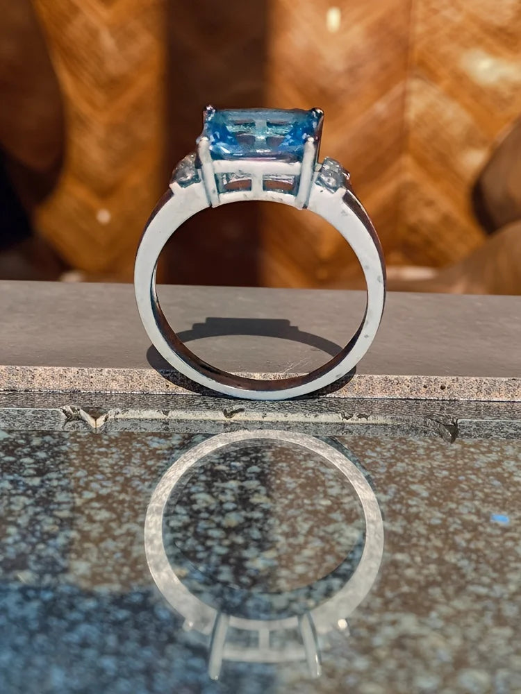 6*8mm Rectangle Ring 925 Sterling Silver Rings for Women Sky Blue Wedding Gift New 2025