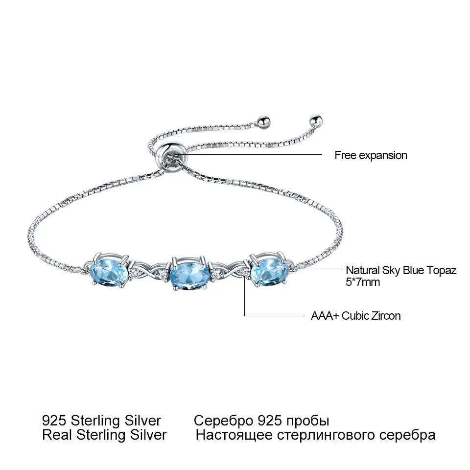 Adjustable Bracelet Nano Sky Blue Topaz Bracelet 5*7mm Bracelets Women Silver 925 Bangle  Engagement Birthday Gift