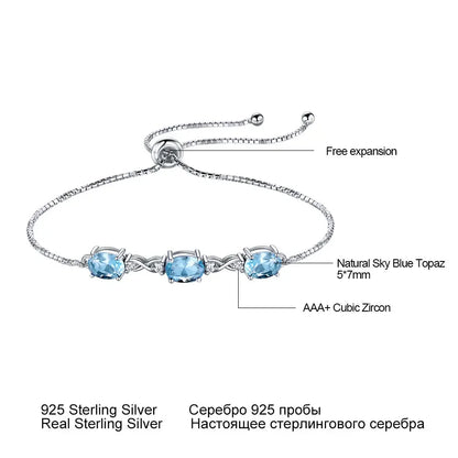 Adjustable Bracelet Nano Sky Blue Topaz Bracelet 5*7mm Bracelets Women Silver 925 Bangle  Engagement Birthday Gift