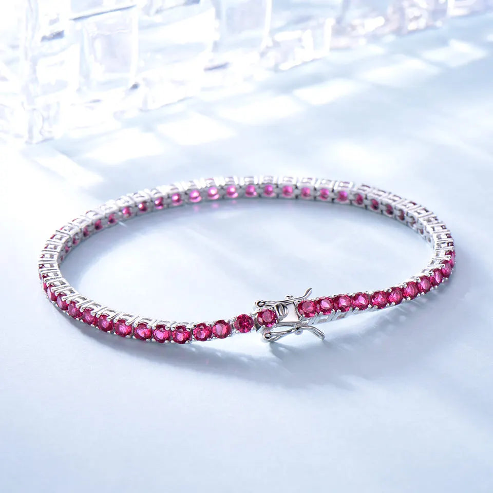 UMCHO 925 Sterling Silver Red Corundum 2MM Tennis Bracelet Women's Bracelets Party Gift Fashion Fine Jewellery