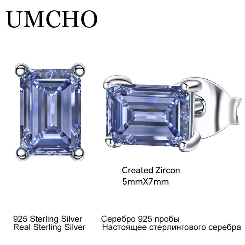 UMCHO 2 Pairs Tanzanite Blue Color Zircon Silver Earring Jewelry Sets Earring for Woman