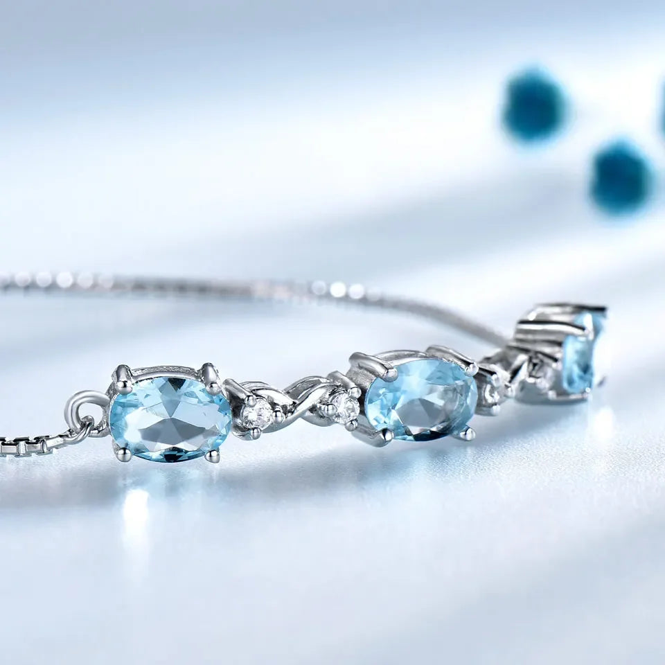 Adjustable Bracelet Nano Sky Blue Topaz Bracelet 5*7mm Bracelets Women Silver 925 Bangle  Engagement Birthday Gift