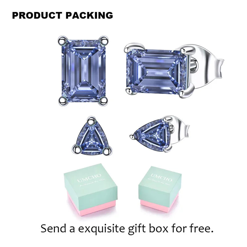 UMCHO 2 Pairs Tanzanite Blue Color Zircon Silver Earring Jewelry Sets Earring for Woman