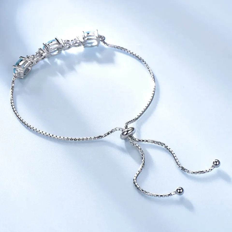 Adjustable Bracelet Nano Sky Blue Topaz Bracelet 5*7mm Bracelets Women Silver 925 Bangle  Engagement Birthday Gift