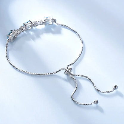 Adjustable Bracelet Nano Sky Blue Topaz Bracelet 5*7mm Bracelets Women Silver 925 Bangle  Engagement Birthday Gift