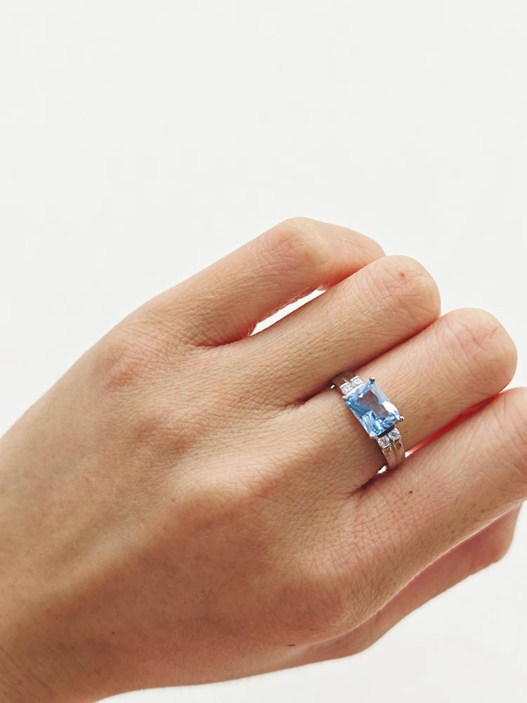 6*8mm Rectangle Ring 925 Sterling Silver Rings for Women Sky Blue Wedding Gift New 2025