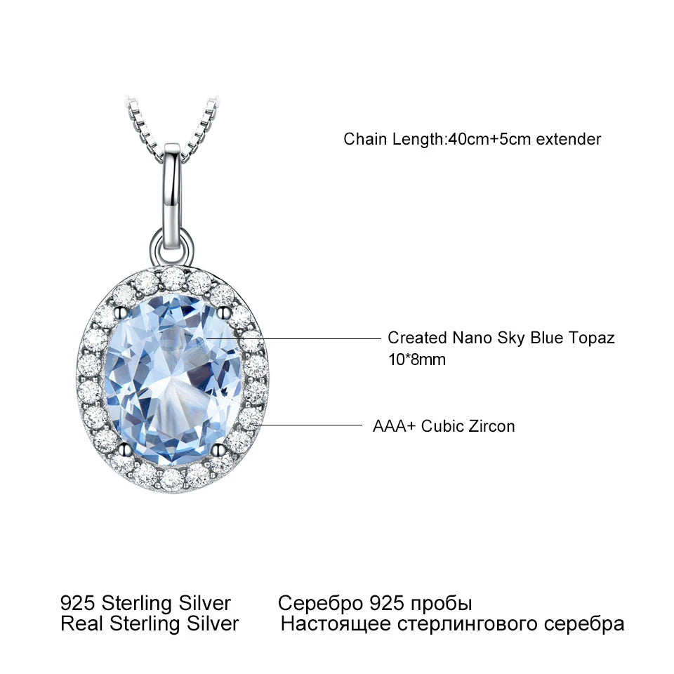 UMCHO Real 925 Sterling Silver Luxury Sky Blue Pendant For Women Necklaces Link Chain Jewelry Engagement Gift New