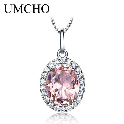 UMCHO Real 925 Sterling Silver Luxury Sky Blue Pendant For Women Necklaces Link Chain Jewelry Engagement Gift New