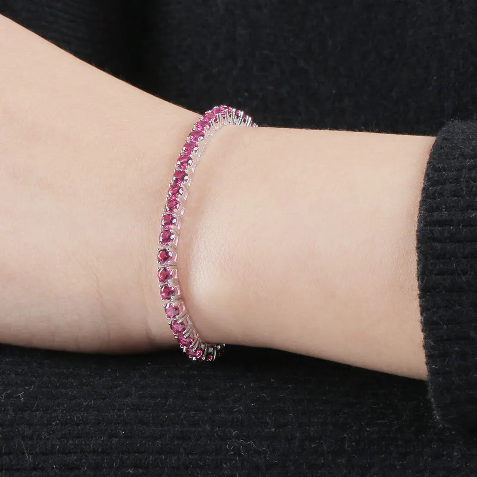 UMCHO 925 Sterling Silver Red Corundum 2MM Tennis Bracelet Women's Bracelets Party Gift Fashion Fine Jewellery
