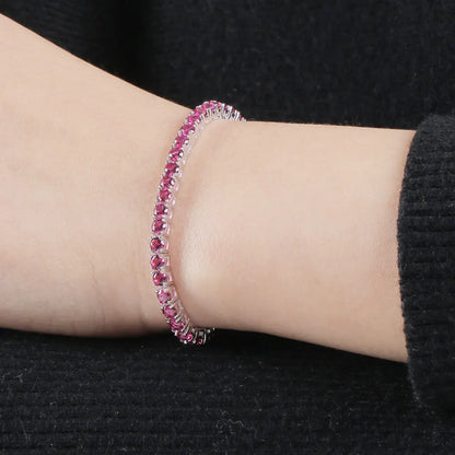 UMCHO 925 Sterling Silver Red Corundum 2MM Tennis Bracelet Women's Bracelets Party Gift Fashion Fine Jewellery