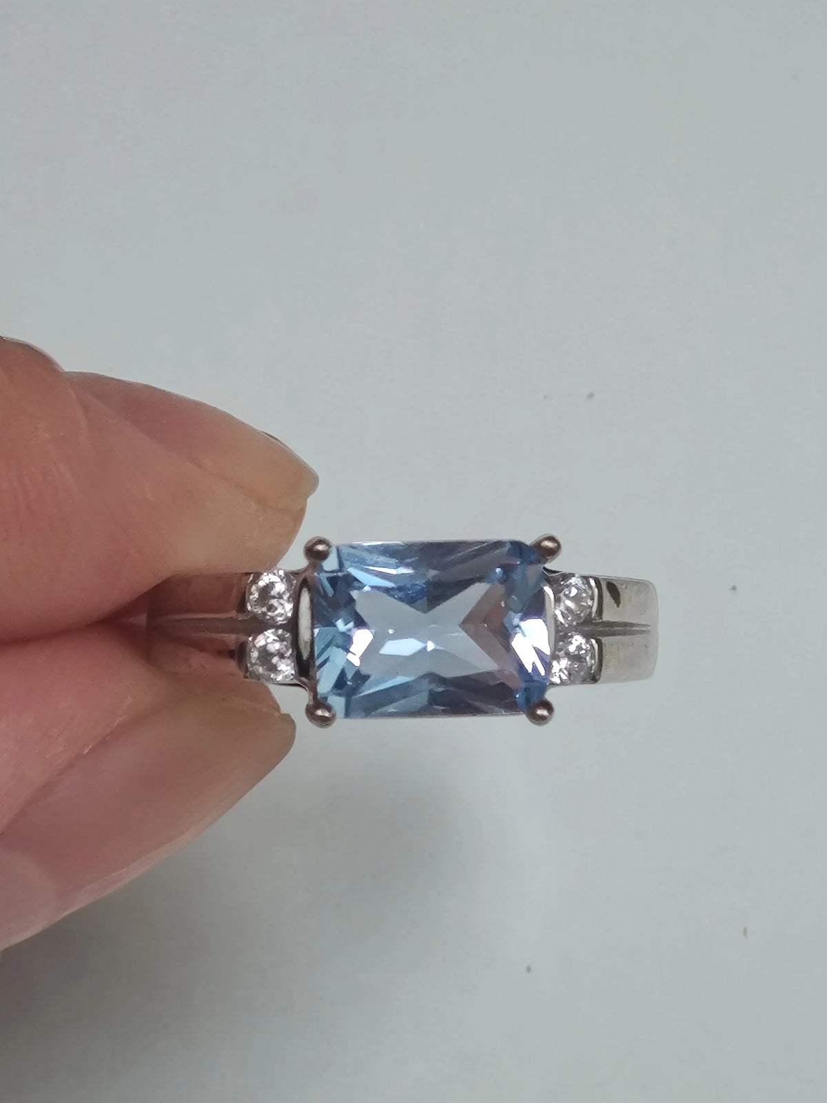 6*8mm Rectangle Ring 925 Sterling Silver Rings for Women Sky Blue Wedding Gift New 2025