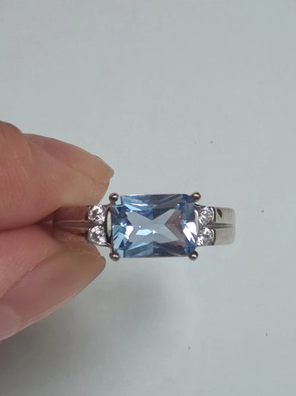 6*8mm Rectangle Ring 925 Sterling Silver Rings for Women Sky Blue Wedding Gift New 2025