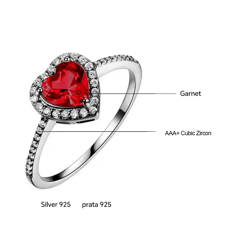UMCHO  925 silver original women Garnet Heart Love Ring  For Girlfriend Birthday Gift  Luxury Women's Jewerly Diy