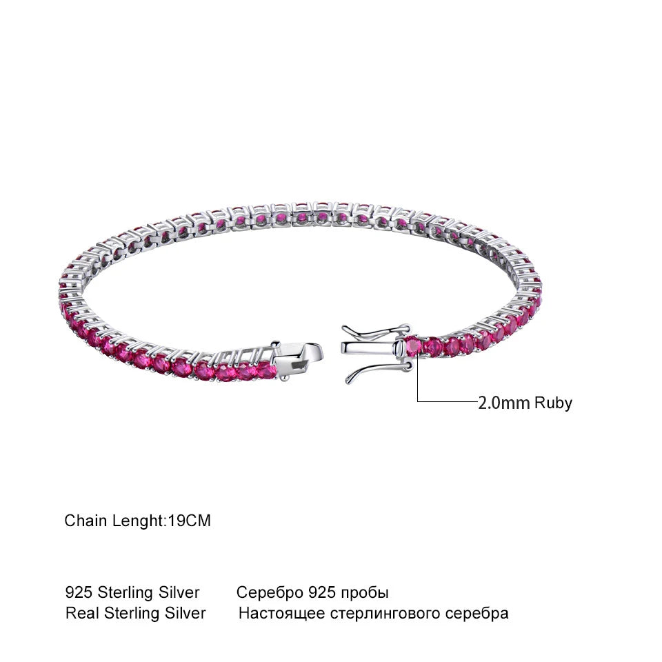 UMCHO 925 Sterling Silver Red Corundum 2MM Tennis Bracelet Women's Bracelets Party Gift Fashion Fine Jewellery