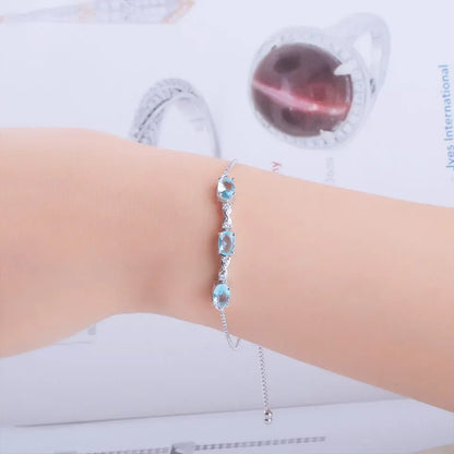 Adjustable Bracelet Nano Sky Blue Topaz Bracelet 5*7mm Bracelets Women Silver 925 Bangle  Engagement Birthday Gift