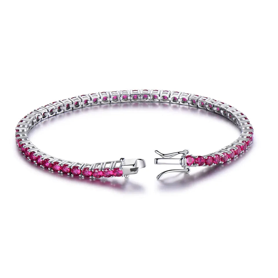 UMCHO 925 Sterling Silver Red Corundum 2MM Tennis Bracelet Women's Bracelets Party Gift Fashion Fine Jewellery