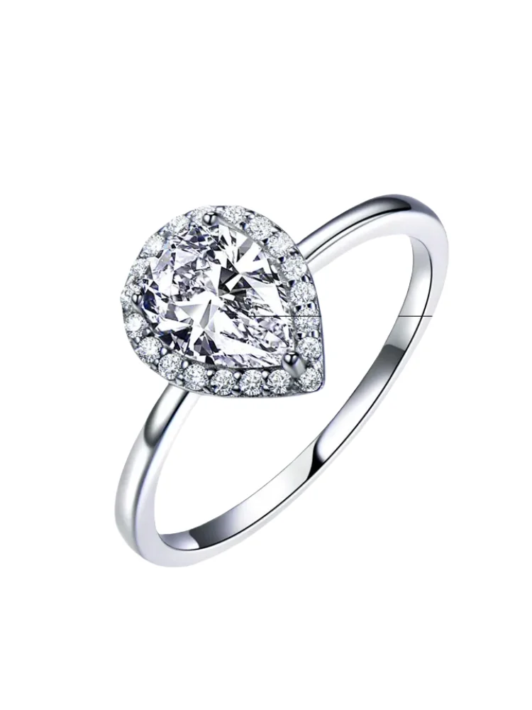 UMCHO Real Silver 925 Jewelry Luxury Bridal Water Drop Cubic Zircon Rings For Women Solitaire Engagement  Wedding Party Brand