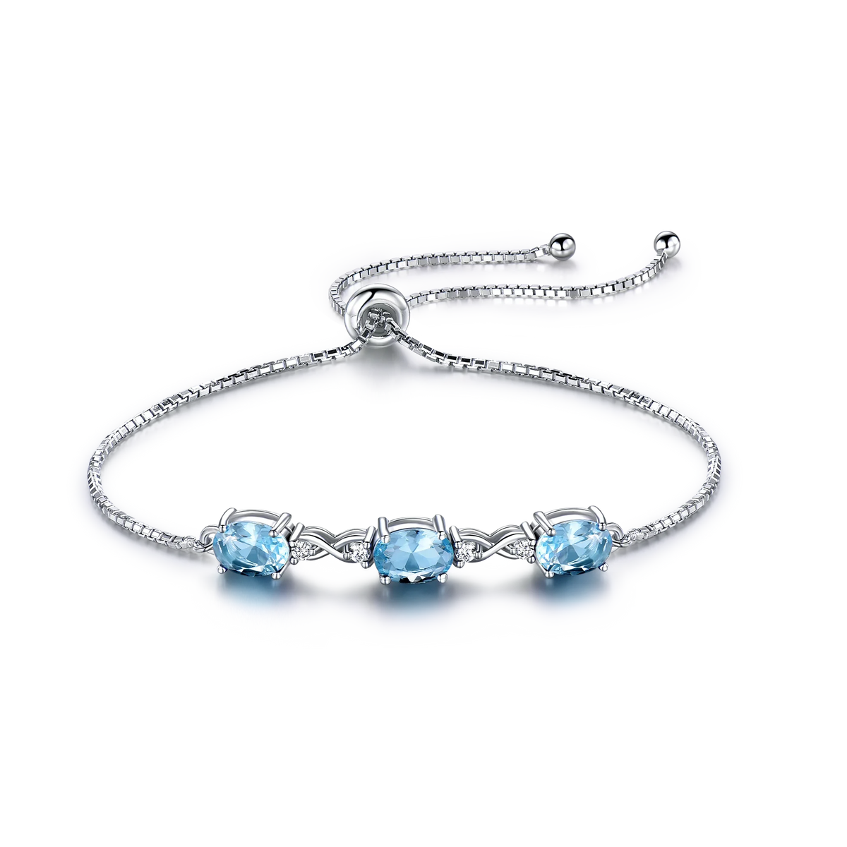 Adjustable Bracelet Nano Sky Blue Topaz Bracelet 5*7mm Bracelets Women Silver 925 Bangle  Engagement Birthday Gift