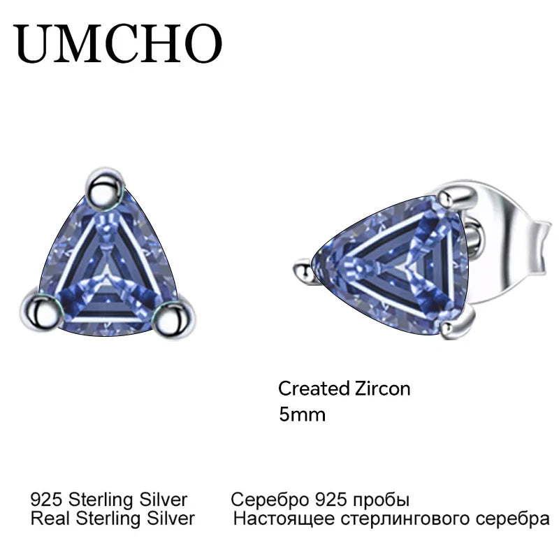 UMCHO 2 Pairs Tanzanite Blue Color Zircon Silver Earring Jewelry Sets Earring for Woman