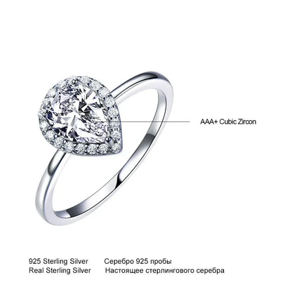UMCHO Real Silver 925 Jewelry Luxury Bridal Water Drop Cubic Zircon Rings For Women Solitaire Engagement  Wedding Party Brand
