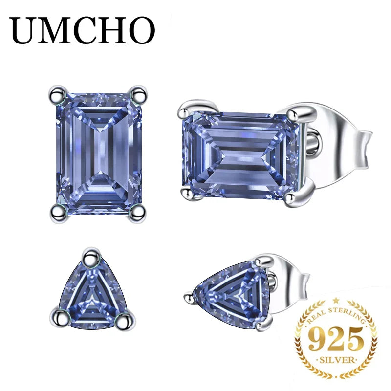 UMCHO 2 Pairs Tanzanite Blue Color Zircon Silver Earring Jewelry Sets Earring for Woman