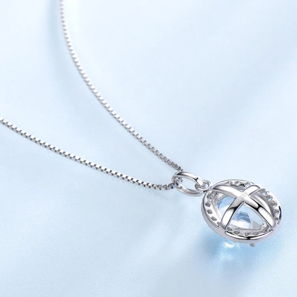 UMCHO Real 925 Sterling Silver Luxury Sky Blue Pendant For Women Necklaces Link Chain Jewelry Engagement Gift New