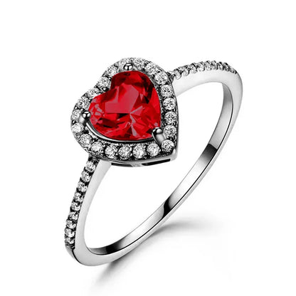 UMCHO  925 silver original women Garnet Heart Love Ring  For Girlfriend Birthday Gift  Luxury Women's Jewerly Diy