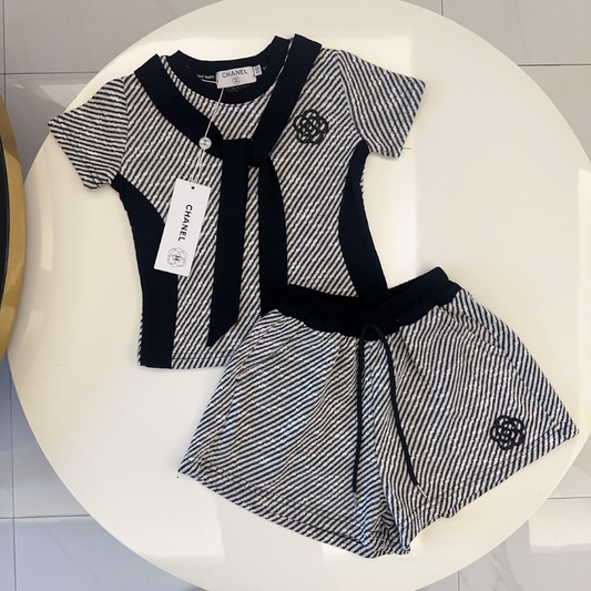 TCHC20 New girls' summer cotton collar top+cotton shorts set Clothing